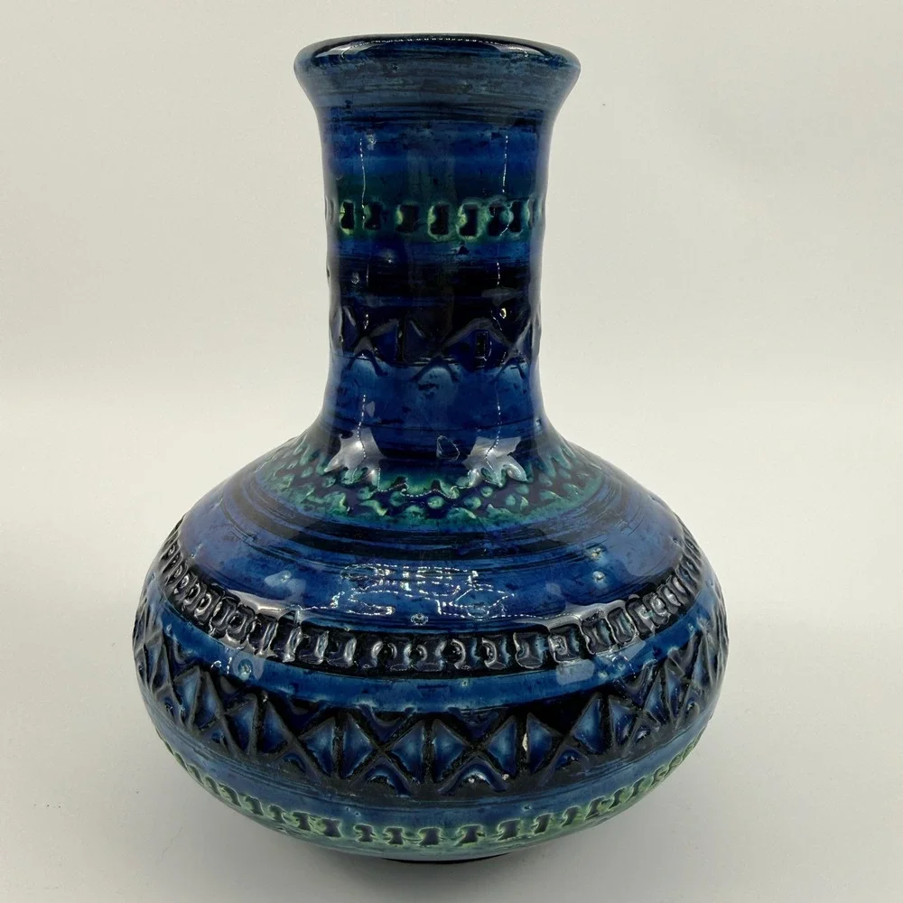 Bitossi Rimini Blue Squat Onion Vase Aldo Londi Italy MCM 6.5
